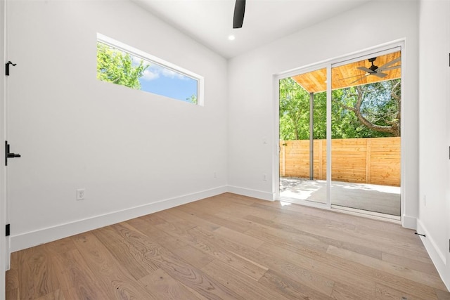 1305 Walnut Ave, Austin, TX 78702 - unfurnished room featuring a ceiling fan, light wood-style flooring, baseboards, and recessed lighting