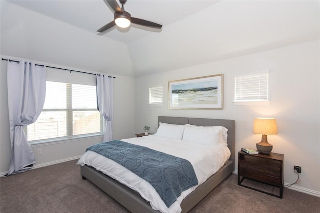 2208 Mcclendon Trl, Leander, TX 78641 - bedroom featuring carpet floors, baseboards, lofted ceiling, and ceiling fan