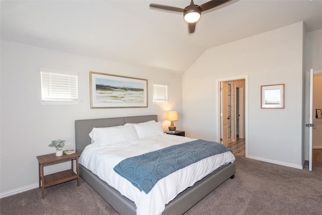 2208 Mcclendon Trl, Leander, TX 78641 - carpeted bedroom featuring lofted ceiling, baseboards, and ceiling fan