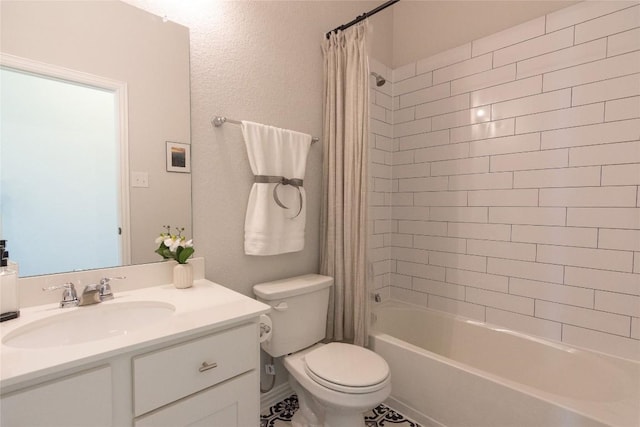 2208 Mcclendon Trl, Leander, TX 78641 - bathroom with vanity, toilet, and shower / tub combo with curtain