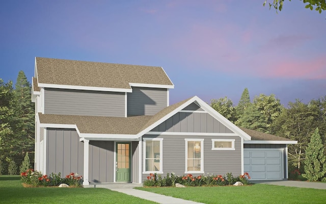 9109 Hamadryas Dr, Austin, TX 78744 - view of front of home with board and batten siding, a yard, and roof with shingles
