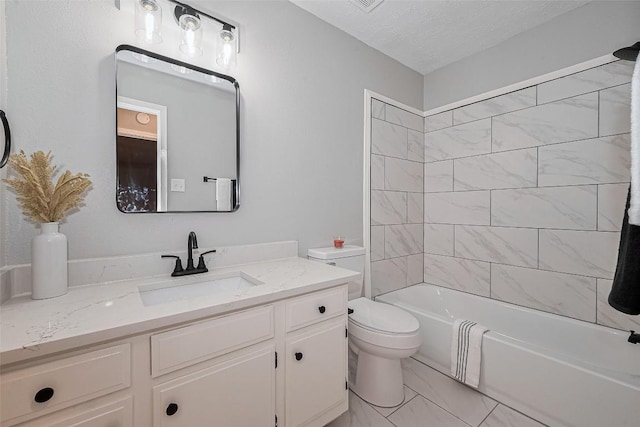 7614 Andiron Cir, Houston, TX 77041 - full bathroom with toilet, vanity, shower / washtub combination, and a textured ceiling