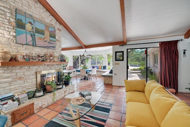 living area with light tile patterned floors and baseboards