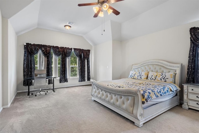 3904 Avery Woods Ln, Cedar Park, TX 78613 - bedroom featuring carpet flooring, baseboards, vaulted ceiling, and a ceiling fan