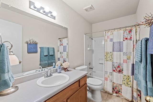 1505 Sedbury Way, Cedar Park, TX 78613 - bathroom with vanity, toilet, tile patterned floors, and shower / tub combo with curtain