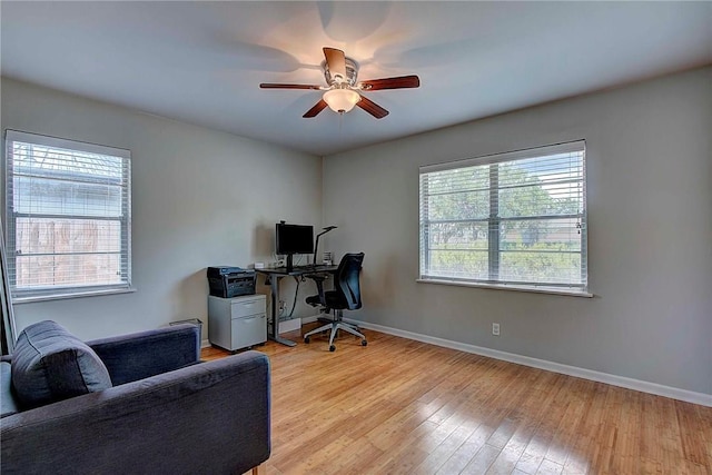 1706 Ridgemont Dr, Austin, TX 78723 - office space with baseboards, ceiling fan, and light wood-style floors
