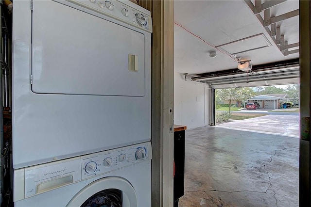 1706 Ridgemont Dr, Austin, TX 78723 - washroom with estacked washer and dryer and a garage