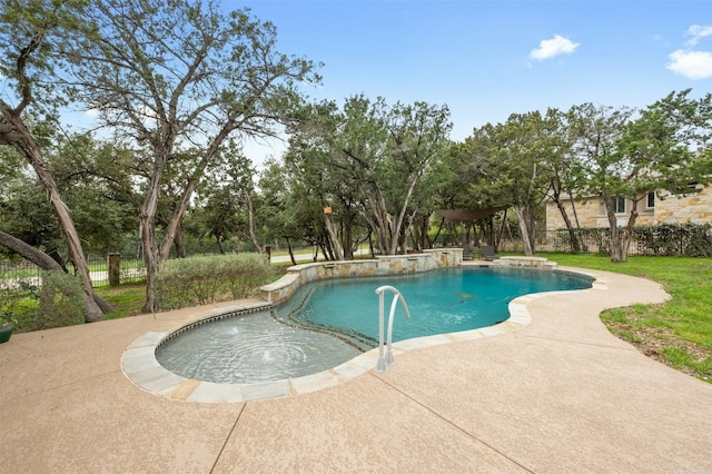 7617 Lazy River Cv, Austin, TX 78730 - view of swimming pool with a patio area and view of wooded area
