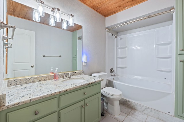 180 Bradley Ln, Rosanky, TX 78953 - full bath with wooden ceiling, vanity, bathtub / shower combination, tile patterned floors, and a textured wall