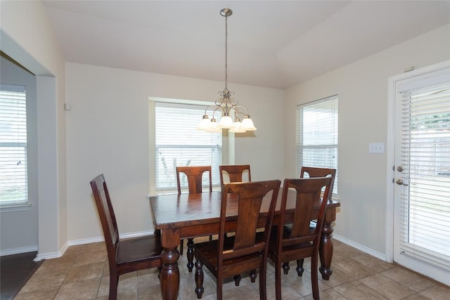 1811 Sand Creek Rd, Cedar Park, TX 78613 - dining room featuring a chandelier, light tile patterned floors, and baseboards