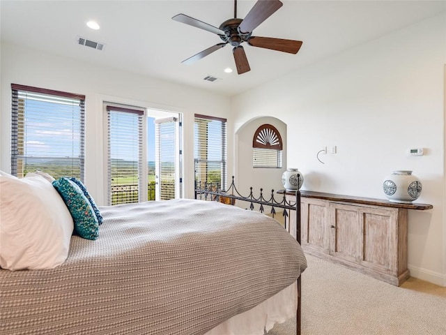 17545 E Reed Parks Rd Unit 5, Jonestown, TX 78645 - bedroom featuring recessed lighting, light colored carpet, a ceiling fan, and baseboards