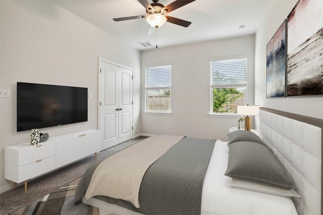 310 Spiny Lizard Ln, San Marcos, TX 78666 - bedroom featuring carpet, ceiling fan, and a closet