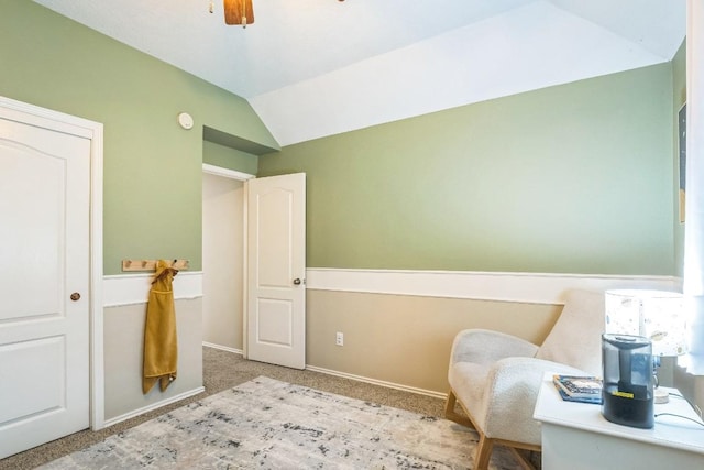 606 Indian Run Dr, Pflugerville, TX 78660 - living area featuring lofted ceiling, carpet, baseboards, and ceiling fan