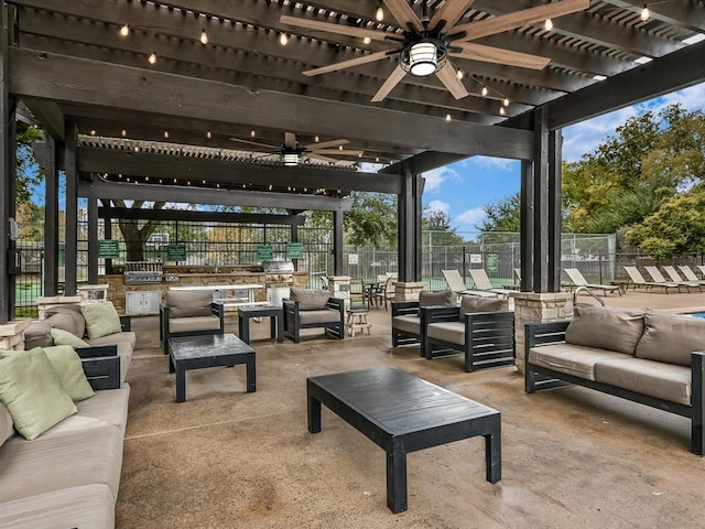 606 Indian Run Dr, Pflugerville, TX 78660 - view of patio / terrace featuring an outdoor living space, a pergola, and ceiling fan