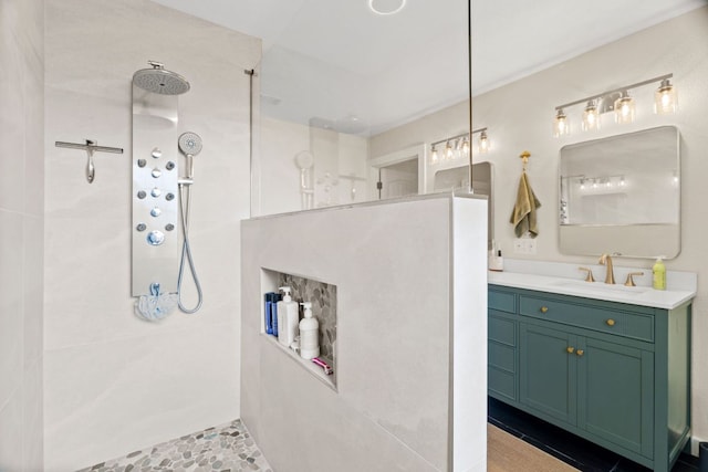 3434 Prairie Lea Rd, Kingsbury, TX 78638 - full bathroom with a walk in shower, vanity, and tile patterned floors