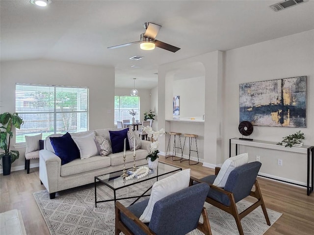 9403 Tea Rose Trl, Austin, TX 78748 - living area featuring wood finished floors, a ceiling fan, and baseboards