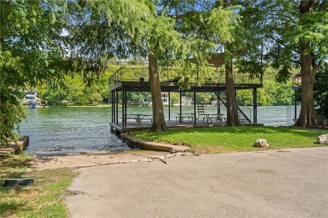 7609 Lazy River Cv, Austin, TX 78730 - dock featuring a water view, a boat ramp, and a yard