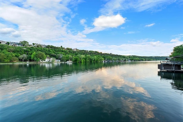 7609 Lazy River Cv, Austin, TX 78730 - water view with a heavily wooded area and a boat dock