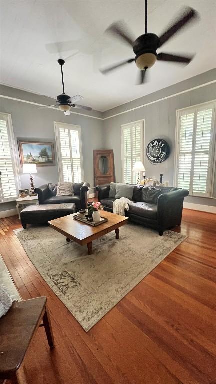 636 Franklin St S, La Grange, TX 78945 - living area with ceiling fan and wood finished floors