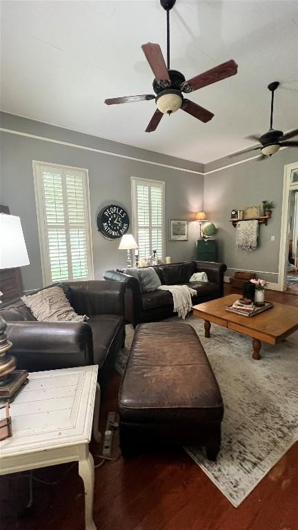 636 Franklin St S, La Grange, TX 78945 - living area with a ceiling fan and wood finished floors