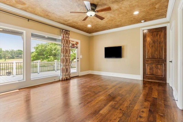 1111 Mill Creek Dr, Salado, TX 76571 - unfurnished room featuring ornamental molding, wood finished floors, a ceiling fan, and recessed lighting