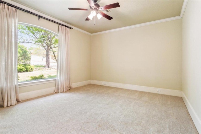 1111 Mill Creek Dr, Salado, TX 76571 - unfurnished room with crown molding, carpet flooring, plenty of natural light, and a ceiling fan