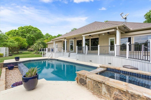 1111 Mill Creek Dr, Salado, TX 76571 - swimming pool with ceiling fan and a patio