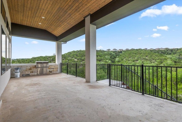 3008 Soldato Way, Leander, TX 78641 - view of patio featuring exterior kitchen and a wooded view