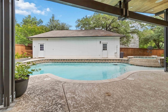 3836 NE Newland Ct, Round Rock, TX 78681 - view of pool featuring a fenced backyard, a patio, and a pool with connected hot tub