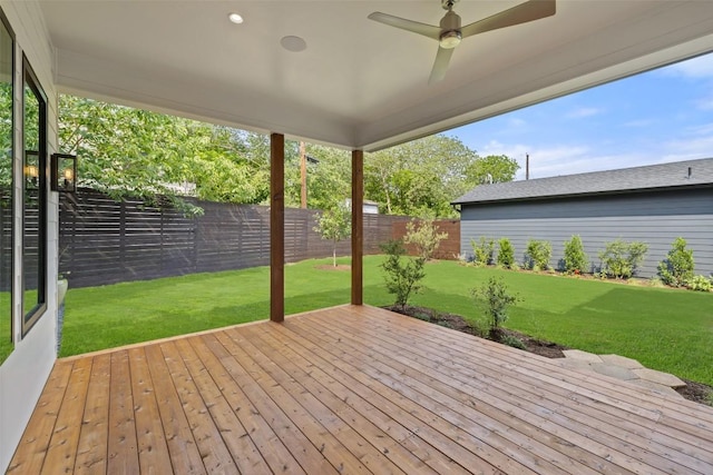 4600 Parkdale Pl Unit 1, Austin, TX 78745 - deck featuring a fenced backyard and a ceiling fan