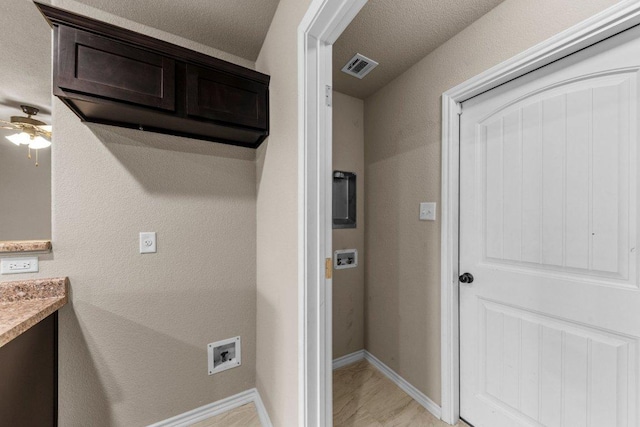 4201 Colonel Dr, Killeen, TX 76549 - laundry area featuring washer hookup, ceiling fan, and light wood-style flooring