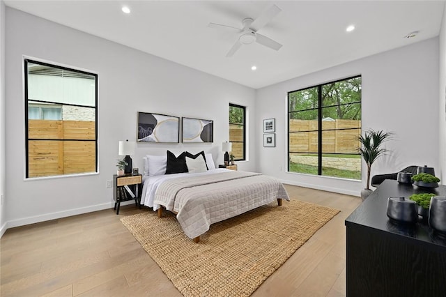2635 Barton Hills Dr, Austin, TX 78704 - bedroom with light wood finished floors, recessed lighting, and a ceiling fan