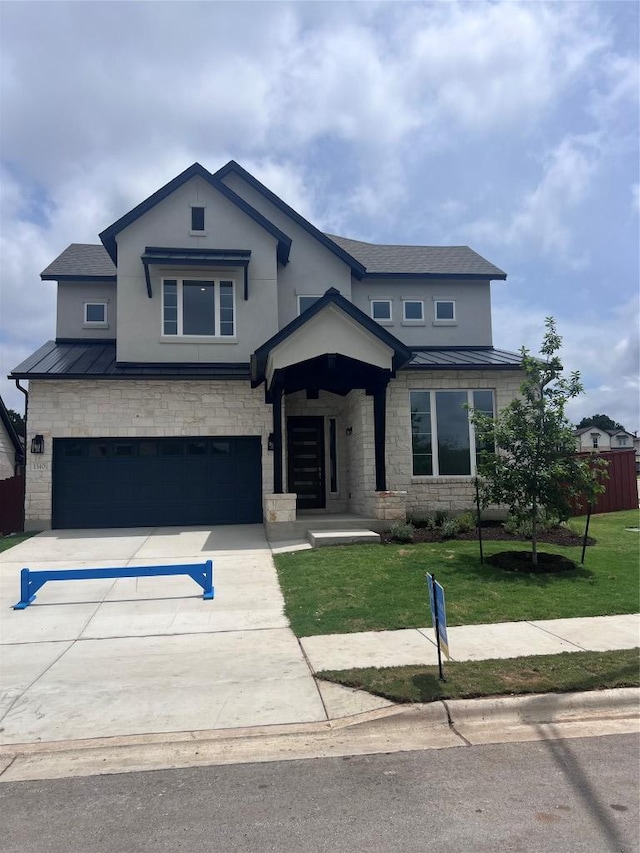 1340 Robin Trl, Round Rock, TX 78681 - view of front of house with a standing seam roof, an attached garage, metal roof, and concrete driveway