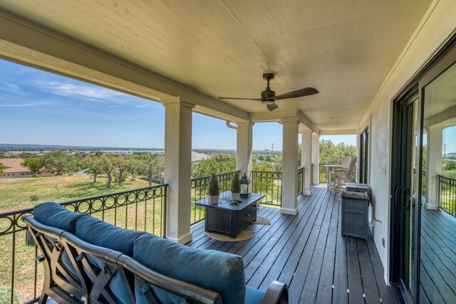 3305 Close Call, Horseshoe Bay, TX 78657 - wooden deck with a ceiling fan and grilling area