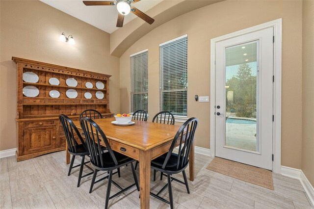 201 Greenridge Ln, Dripping Springs, TX 78620 - dining room with a ceiling fan and baseboards
