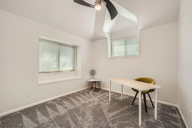 8660 Ephraim Rd, Austin, TX 78717 - carpeted office space with plenty of natural light, lofted ceiling, baseboards, and ceiling fan