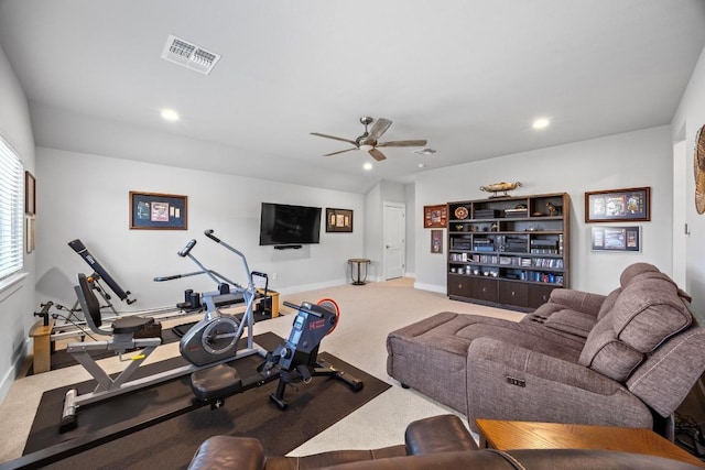 2208 Quarry Loop, Leander, TX 78641 - living room featuring ceiling fan, carpet flooring, and recessed lighting