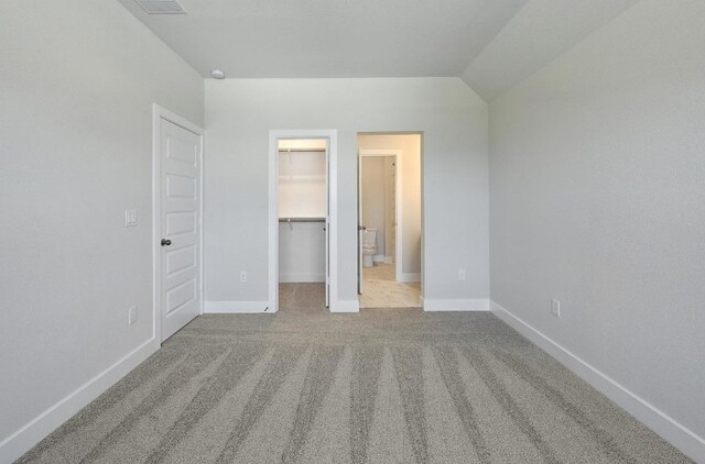 216 Ranchland Pass, Liberty Hill, TX 78642 - unfurnished bedroom with a walk in closet, carpet, a closet, and lofted ceiling