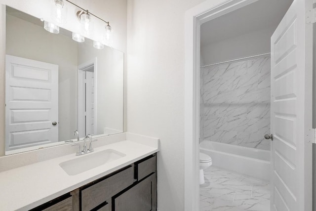 216 Ranchland Pass, Liberty Hill, TX 78642 - bathroom with vanity, marble finish floors, and shower / washtub combination