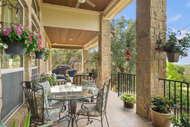 407 Bella Montagna Cir, Austin, TX 78734 - view of patio / terrace with ceiling fan, outdoor dining area, and a grill