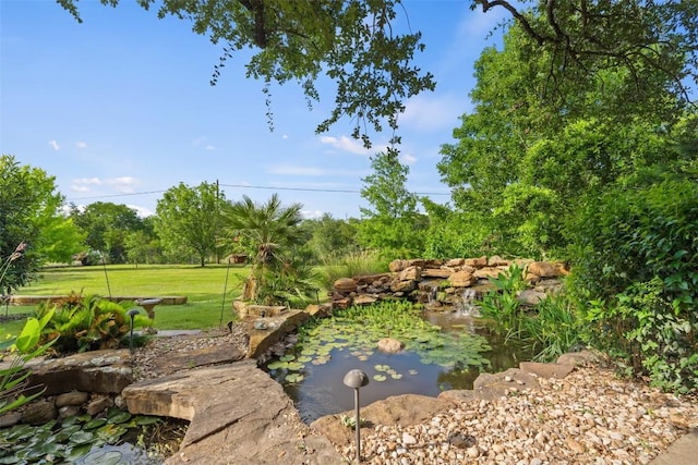 407 Bella Montagna Cir, Austin, TX 78734 - view of green lawn featuring a small pond
