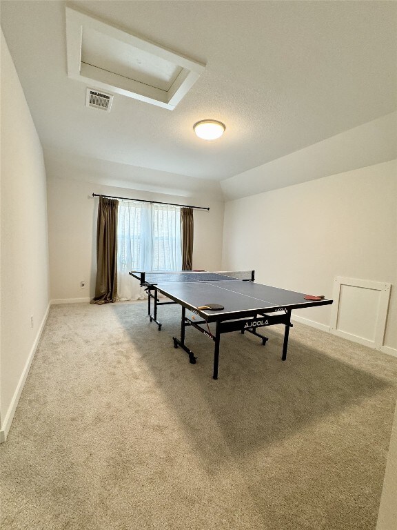 422 Billowing Way, Kyle, TX 78640 - rec room with attic access, carpet flooring, and baseboards