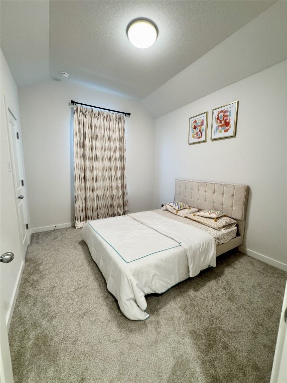 422 Billowing Way, Kyle, TX 78640 - bedroom featuring vaulted ceiling, carpet floors, baseboards, and a textured ceiling