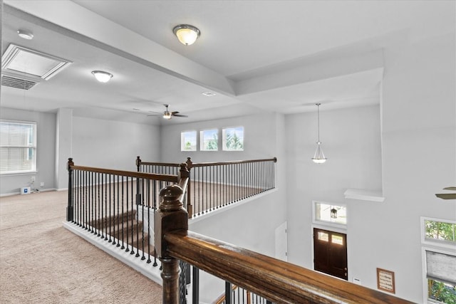 1913 Gabrielles Way, Manchaca, TX 78652 - hall with carpet floors, attic access, and an upstairs landing