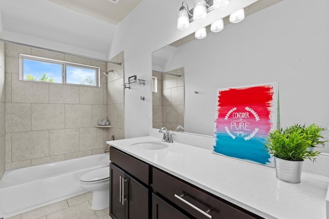 1913 Gabrielles Way, Manchaca, TX 78652 - bathroom with vanity, toilet, shower / bathtub combination, and tile patterned floors
