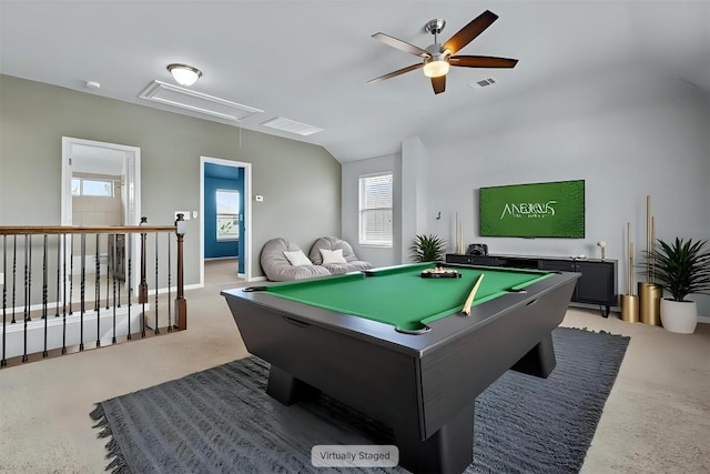 1913 Gabrielles Way, Manchaca, TX 78652 - recreation room featuring attic access, light colored carpet, pool table, and plenty of natural light