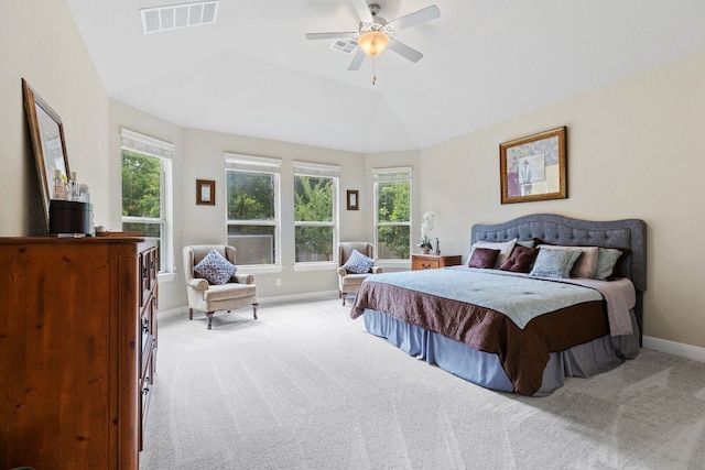 2337 Centennial Loop, Round Rock, TX 78665 - bedroom featuring light colored carpet, baseboards, ceiling fan, and lofted ceiling