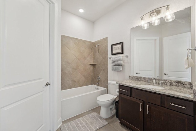 3113 Capra Cv, Round Rock, TX 78665 - bathroom featuring toilet, vanity, shower / bath combination, and tile patterned flooring