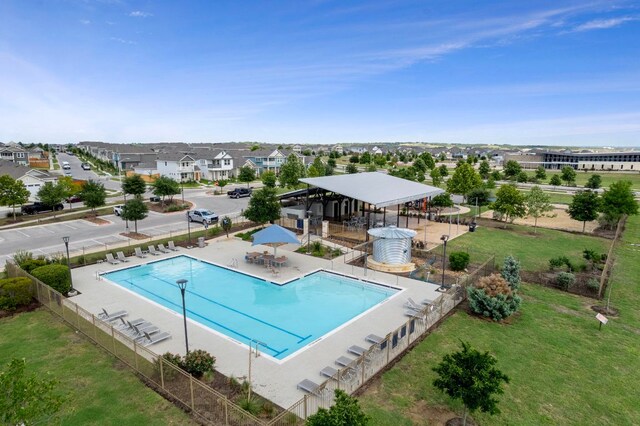 311 Spiny Lizard Ln, San Marcos, TX 78666 - community pool featuring a gazebo, a residential view, and a patio area