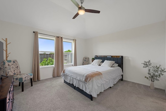 311 Spiny Lizard Ln, San Marcos, TX 78666 - bedroom featuring light carpet, lofted ceiling, a ceiling fan, and baseboards